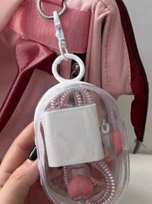 Bolsa de armazenamento de cabo de dados transparente portátil - Estojo de cabo de viagem transparente com chaveiro removível, armazenamento multiuso para carregadores, maquiagem e joias, bolsa compacta para itens essenciais para estudantes universitários e deslocamento diário