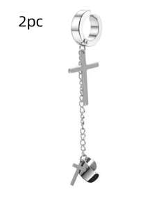 1個中性朋克流蘇耳環- 多功能金屬哥德式耳夾和耳釘，嘻哈時尚珠寶