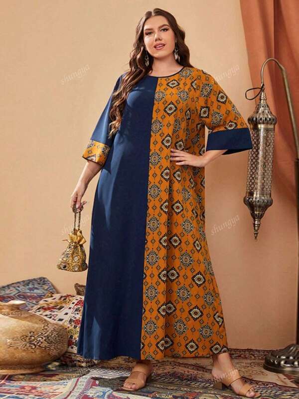 Vestido maxi holgado con estampado, kaftan modesto de moda para mujeres