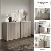 SICOTAS Buffet Cabinet With Storage Sideboard Accent Modern Credenza With Doors & Shelves Fluted 34.6" Tall Media Console Mid Century Coffee Bar Table For Living Room Kitchen Dining Room Hallway - White Alder - 查看 8