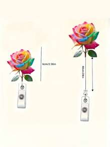 1 pieza Clip de insignia telescópico de rosa arcoíris - Objeto pequeño de moda DIY, Clip de metal, Fácil de colgar en forenses, Es un objeto pequeño práctico para lugares de oficina, exposiciones, escuelas, hospitales, trabajadores de oficina para resaltar sus carretes de insignia personalizados de autoensamblaje, el portador de insignia es muy adecuado para médicos, enfermeras y personal de oficina de maestros voluntarios