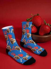 1 paire de chaussettes personnalisées avec impression du visage de l'animal de compagnie, chaussettes avec design de cœur d'animal de compagnie personnalisé, chaussettes décontractées confortables et respirantes, chaussettes de sport minimalistes à la mode, convenant aux activités extérieures, fitness, basketball, course