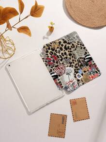 Newspaper Leopard Print Patchwork Protective Case Compatible With IPad Air4/5 10.9inch, IPad 7/8/9/10.2inch, IPad 10th Gen, Compatible With Kindle Paperwhite 12th Gen 2024, Kindle (11th Generation) 2022 Release, Compatible With Samsung Galaxy Tab S6 Lite 10.4 Inch, Case Has Auto Sleep/Wake Function, Multiple Styles Available - Multicolor - View 5