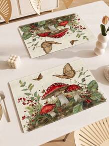 1/4/6 Pieces Of Spring Summer Butterfly Scene Element Printed Placemat, Heatproof Placemat, Kitchen Tablecloth, Washable Coffee Mat, Suitable For Cottages, Hotels, Restaurants, Home Kitchen Decoration, Festive Gatherings