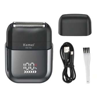 Kemei 科美男士电动剃须刀 | USB 充电、LED 显示屏、一键启动、IPX7 防水、60 分钟以上电池续航 | 2 个剃须刀头、净剃功能（KM - T82