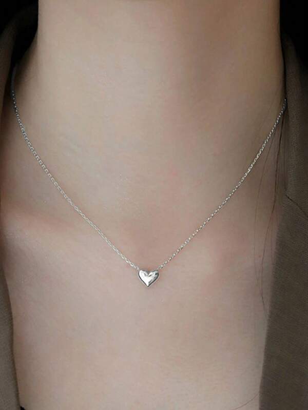 GAGAFEEL 1 Piece Of Simple And Classic S925 Sterling Silver Heart Necklace, Heart-Shaped Pendant, Collarbone Chain, Women's Gift