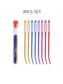 8/12 Pcs Big Eye Needles, Plastic Bent Needles, Stainless Steel Yarn Needles, Sewing Needles, Wool Needles, Hand Knitting Needles, Sewing Embroidery Needles, Suitable For Crocheting Projects
