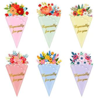 1 套 6 张混色贺卡 + 6 个白色信封、新款母亲节装饰派对手持花朵折叠感谢教师周卡片、护士节装饰派对用品、返校、学校用品