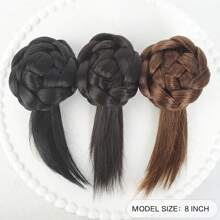 Black Brown Synthetic Half-Tie Double Hair Bun Messy Cat's Ear Hair Bun Low Claw Chignon Wrap Around Hairtail Extension For Women - Multicolor - View 7