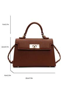 Women's PU Leather Geometric Lock Chain Small Square Shoulder Bag, Commuting Fashion Minimalist Street Elegant Purse - Brown - View 5