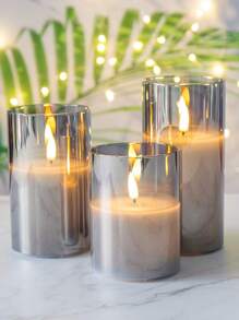 1/3pcs Set Gray Flameless Candles, With Timer/Remote Control Function, Flickering Candle Lights, Battery-Operated, Realistic Battery-Powered LED Candles, 3D Flame Wax Candle Decor Without Scent, Suitable For Halloween, Valentine's Day, Christmas, Wedding, Party, Home Decor And Other Holiday Candles