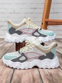 Zapatillas de running ligeras, transpirables y flexibles con diseño de patchwork de varios colores y suela antideslizante para mujeres