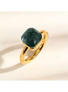 1 件奢华蘑菇不规则形状方形铜戒指，镶嵌锆石和绿宝石，适合情人节、婚礼、母亲节、约会之夜的礼物