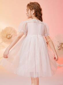 Tween Girls Noble Simple Sequin & Mesh Princess Summer Dress - Pink - View 4