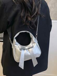 Torebka na ramię z metalowym łańcuszkiem Bowknot w jednolitym kolorze, modna awangardowa torebka biurowa
