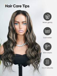 Tóc giả Jessie's Wig Highlights không cần keo, kiểu dáng nâng cấp 4x4, ren cắt sẵn, sóng nhẹ, chân tóc đen, tóc thật 100%, mật độ 180%, dài 16-26 inch, highlight balayage, màu vàng mật ong. - SNATURAL/27 - Xem 9