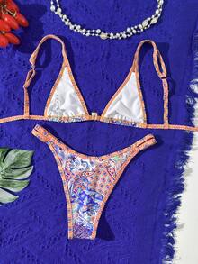 Women's Summer Print Halter Bikini Set, Beach Style - Multicolor - View 2
