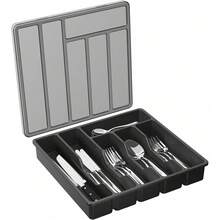 Fast Delivery Lifewit Silverware Organizer With Lid, Covered Utensil Tray Kitchen Drawer And Countertop, Plastic Cutlery And Flatware Storage Box Spoons Forks Knives Holder, 6 Compartments, Black Quality Assurance 9GUQ - màu đen - Xem 1