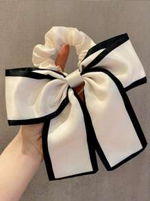 2 件女士黑色和米色韩式缎面蝴蝶结发圈发髻，马尾辫夹，清新优雅复古发饰，适合日常使用发圈发圈 - 彩色 - 查看 4
