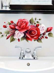 1 件浪漫红玫瑰花马桶贴 PVC 自粘浴室马桶盖贴红心玫瑰花马桶盖装饰贴花可移除防水浴室装饰马桶水箱贴纸卫生间墙壁艺术壁画乙烯基贴花用于家居装饰，春季装饰物品让您的家焕然一新 5.91 * 11.81 英寸/11.4 * 11.4 英寸浴室地毯地毯秋季装饰浴室配件 - 彩色 - 查看 9
