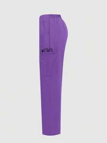 cimmuovere Women's Nurse Scrub Pants, Comfortable Solid Color Simple Multi-Pocket Scrub Pants - Purple - View 3