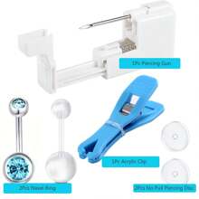 6Pcs/Sets Belly Button Piercing Kit Gun,Professional Body Piercing Kit,Belly Button Piercing Gun Navel Piercing Kit, Piercing Clamp Belly Kit For Women Belly Navel Piercing - Blue - View 17