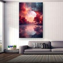 Dreamy Forest Moon River Ideal Gift For Bedroom Living Room Hallway, Mural, Wall Decoration, Room Decoration,Room Ready To Hang Wrapped Canvas With Frame,Can Be Hung