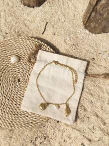 1 szt. Elegancki złoty łańcuszek na kostkę z zawieszkami w kształcie pereł i muszli, odpowiedni do noszenia na plaży przez kobiety