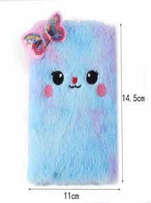 1pc Random Style Cute Plush Unicorn Or Kitty Small Notebook, School Style, Gift, Decorative, Holiday Gift, Multicolored