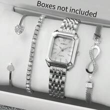 4pcs/Set Woman Casual Business Minimalist Style Quartz Watch & Bracelet Combination, Square Dial Watch Set - Silver - View 2