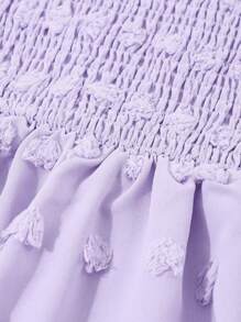 Tween Girl Casual Cute Elegant Off Shoulder Puff Sleeve Embroidered Dress, Spring/Summer - Purple - View 4