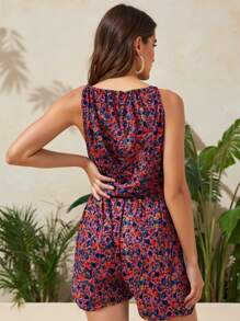 Jumpsuit mono romper dama mujer tirantes ajustable estampado floreado floral flores fresco ligero calor playa - Rosa - Ver 2