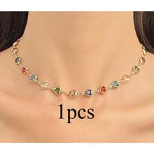 1 件彩色心形锆石手链，个性化优雅合金心形手链，女士心形链式手链 - 多色 - 查看 10