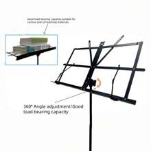 Folding Music Stand, Portable Adjustable Music Score Holder, Non-Slip Anti-Fly Page, Black - View 4