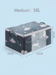 1 pièce Sac de rangement en tissu non tissé avec fenêtre, motif nuage et cœur de bande dessinée, grande capacité pour la literie, les vêtements, pliable et portable - Beige - Voir 11