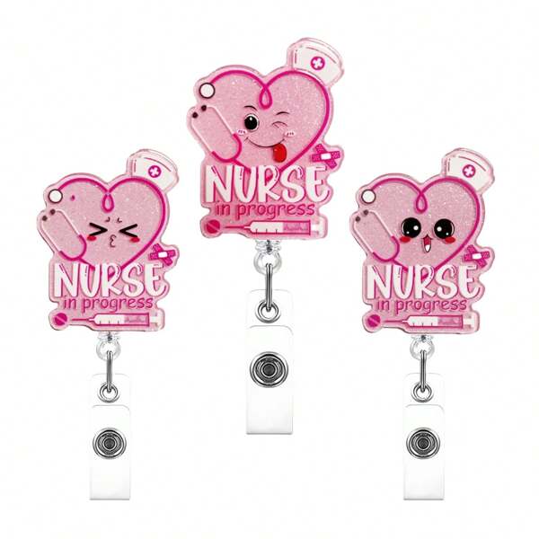 TONAVIETO 1PC Cute Pink Nurse Badge Reel, Funny Retractable Badge Holder Clip With Swivel Alligator Clip For Nurses, Doctors, Medical Students School Supplies,Back To School