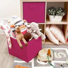 2Pcs Cube Storage Boxes 28x28x28cm Foldable Kallax Storage Cubes With Handles Collapsible Baskets Toy Bins Fabric Organisiers Containers For Kallax Unit Shelf - Pink - View 2