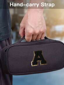 Multi Functional Travel Storage Bag, Black Towel Embroidered Letters A-Z, Carrying Pouch Bag For Travel Essentials, Can Store Power, Digital Accessories, Phone Earphones, Charging Makeup Bag, Mouse Data Cable, Easy To Carry When Going Out, Gifts For Loved Ones, Elders, Anniversary Gifts, Graduation Gifts, Travel Accessories(Zipper Random) - Black - View 6