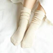 10 pares de medias largas de algodón de colores sólidos, tejidas con doble aguja, estilo japonés y coreano, para chicas de escuela secundaria y mujeres
