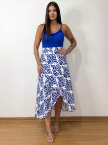 Women's Wrap Skirt With Viscose Lining - Blue and White - View 5