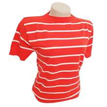 Striped Modal Blouse Short Sleeve Old Money Style Women's Fashion Spring Summer - Màu cam với màu trắng - Xem 4