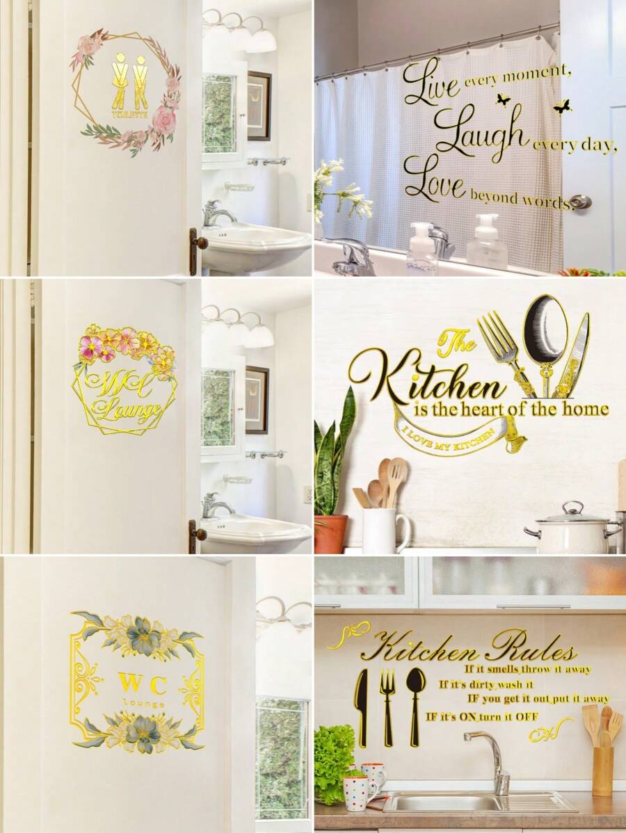 1pc Leaf Flower & English Slogan Removable Wall Sticker, Decor For Kitchen, Bathroom, Bedroom, Living Room, Study Room Decor Home Decor Wall Decor Bathroom Decor Bedroom Decor Room Decoration Stuff Living Room Decor House Decor Home Decor Living Room Wall Art Wall Paper Stickers