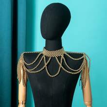 优雅珍珠新娘肩项链手工空心仿珍珠躯干链婚纱披肩 - 白色 - 查看 12