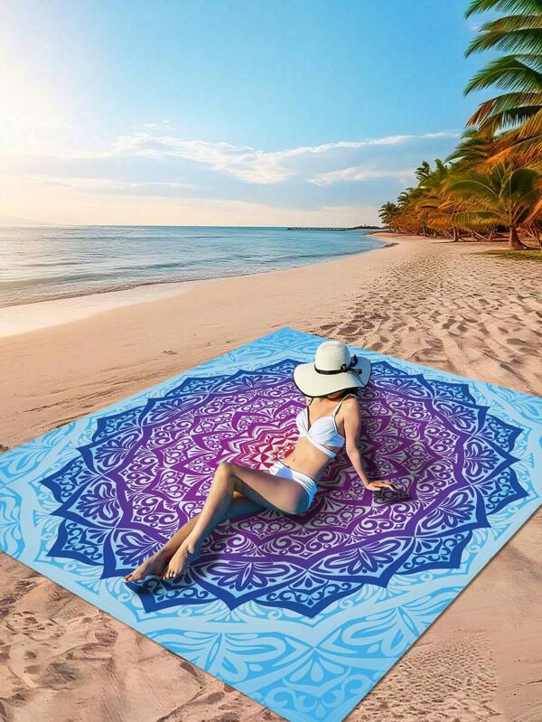 1pc New Art Mystery Style Beach Blanket For Outdoors With Red Flowers Patterrn Rectangle Lightweight Multipurpose Waterproof Picnic Rug