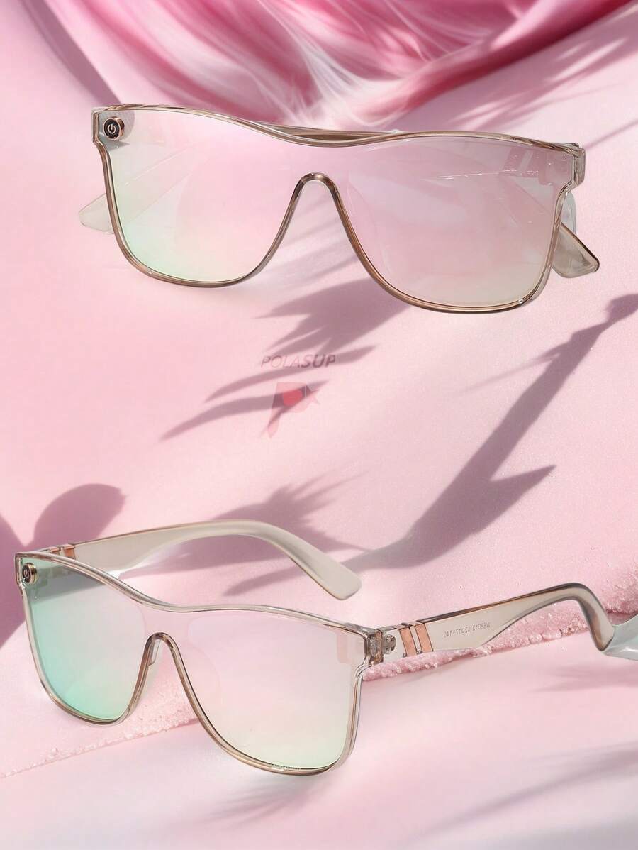 POLASUP 1pc Women's Streamlined Sunglasses With Metal Decoration, Personalized Gradient Reflective Five-Pointed Star Frame, Outdoor Cycling Sunglasses, Fashion Eyewear (With Anti-Lost Strap, Glasses Case, Cleaning Cloth) Fashionable Shade Elegant Outfit Family Outings Travel Vacation Holiday For Summer Beach Vacation, Outdoor, Travel - 香檳色 - 查看 1