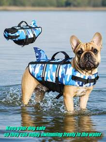 Camo Dog Life Jacket With Shark Fin Adjustable Reflective Pet Floatation Vest With Rescue Handle Life Preserver For Dog Swimming - Pink - View 3