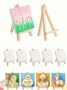 10 piezas de mini lienzos con caballetes para pintura, paquete de paneles de lienzos estirados pequeños con caballete de madera para regalo de fiestas de cumpleaños, regreso a la escuela, Día de Pascua, fiestas de pintura, manualidades y decoración artística del hogar - Multicolor - Ver 11