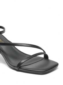 Women Minimalist Low Kitten Heeled Sandals Open Square Toe Ankle Strap Sexy Dress Shoes For Autumn Wedding Party Prom Wearing - 黑色 - 查看 6