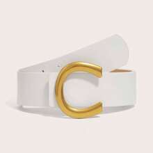 1pc Fashion C-Buckle Waist Belt, Black Color, Novel Design, Suitable For Dress & Skirt, High-End Solid Color