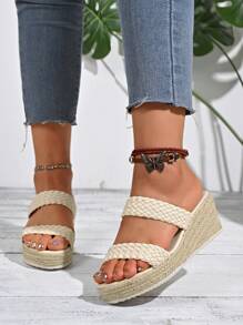 Sandalias de plataforma de estilo resort para mujer, suela de cuña de una sola tira, talla ancha extra grande